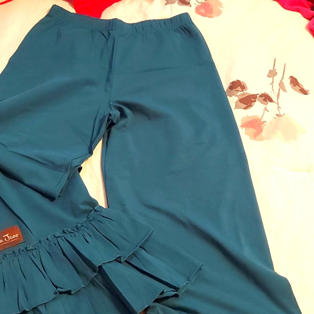 Girls Teal ruffle pants